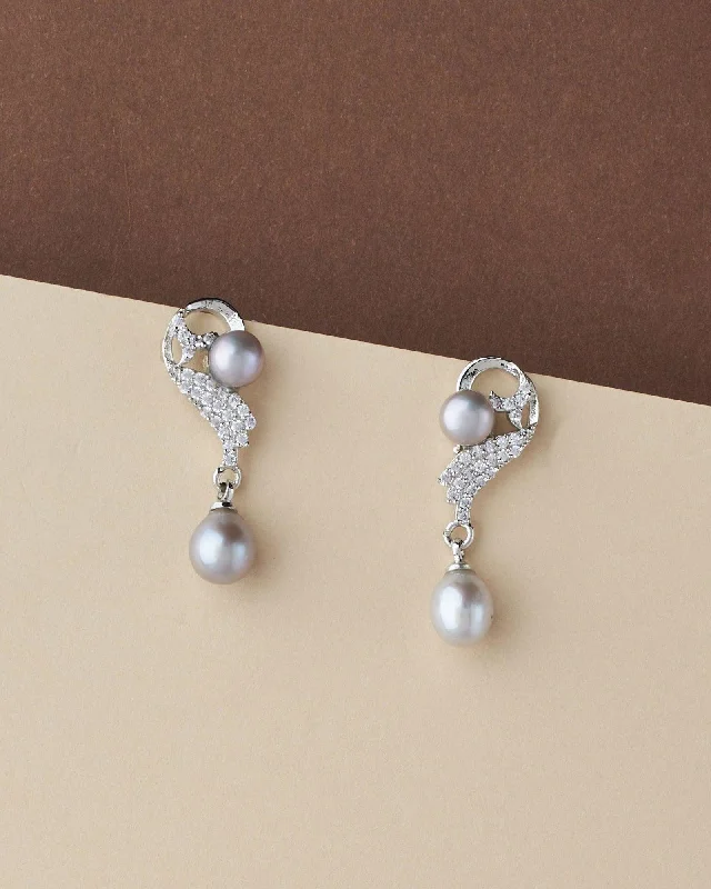 women silver hoop earrings -Pretty Stone Studded Pearl Earring