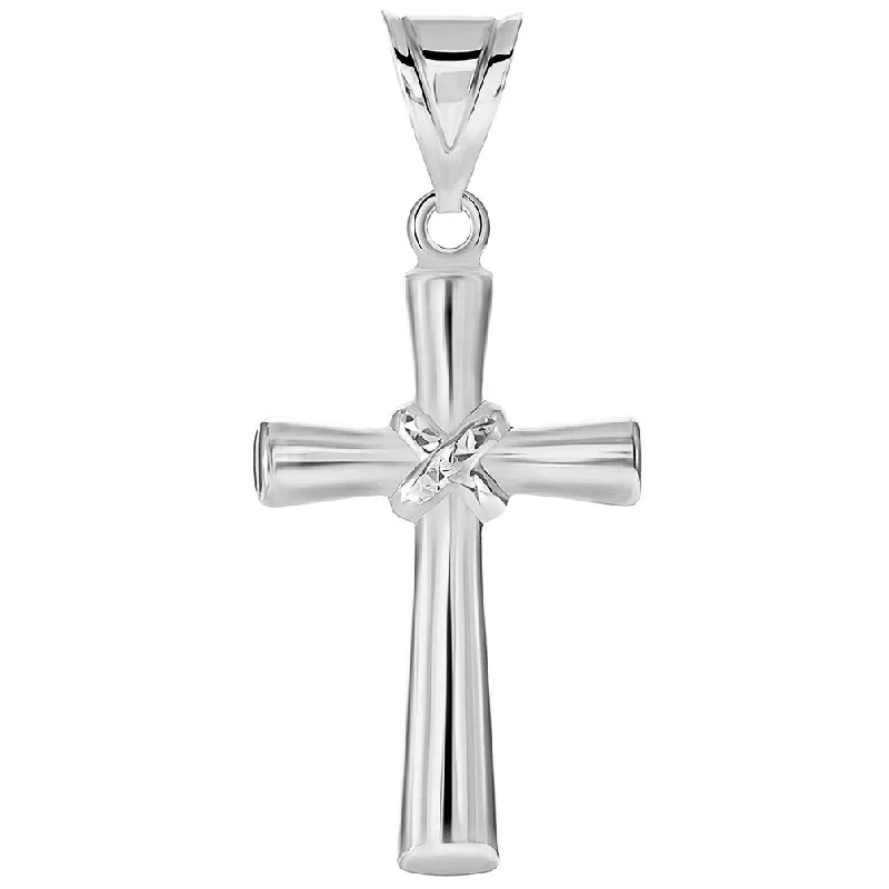 women halo necklaces -14k White Gold Polished Tube Textured Knot Cross Pendant