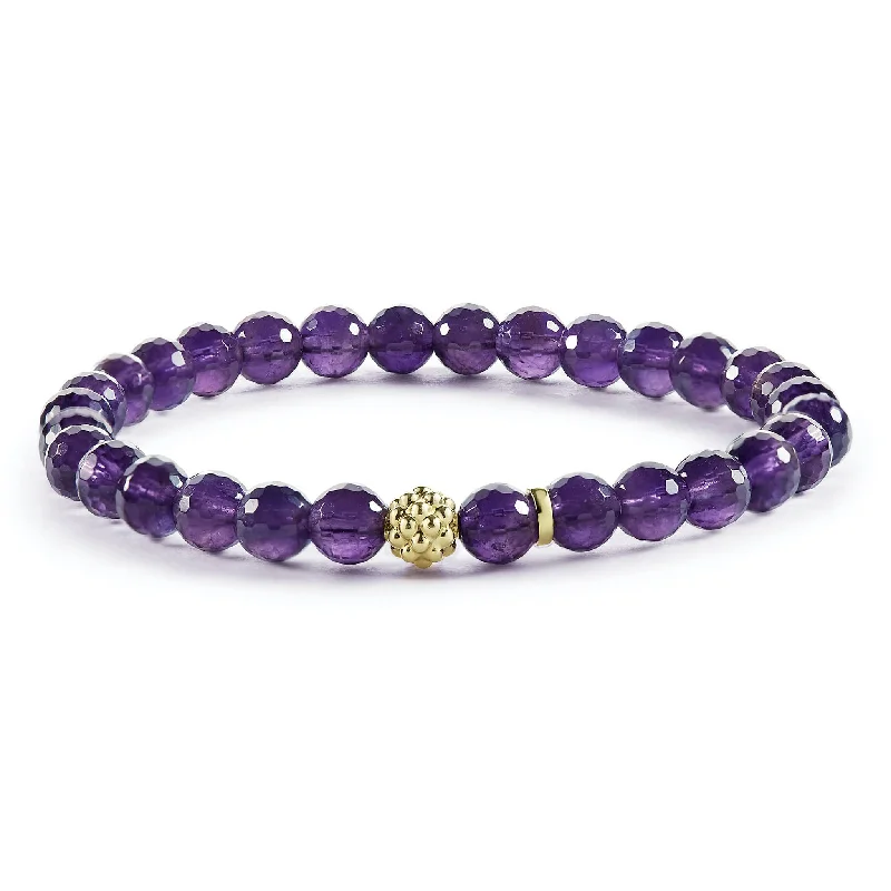 women gemstone charm bracelets -Caviar Icon Amethyst Gold Station Bead Bracelet