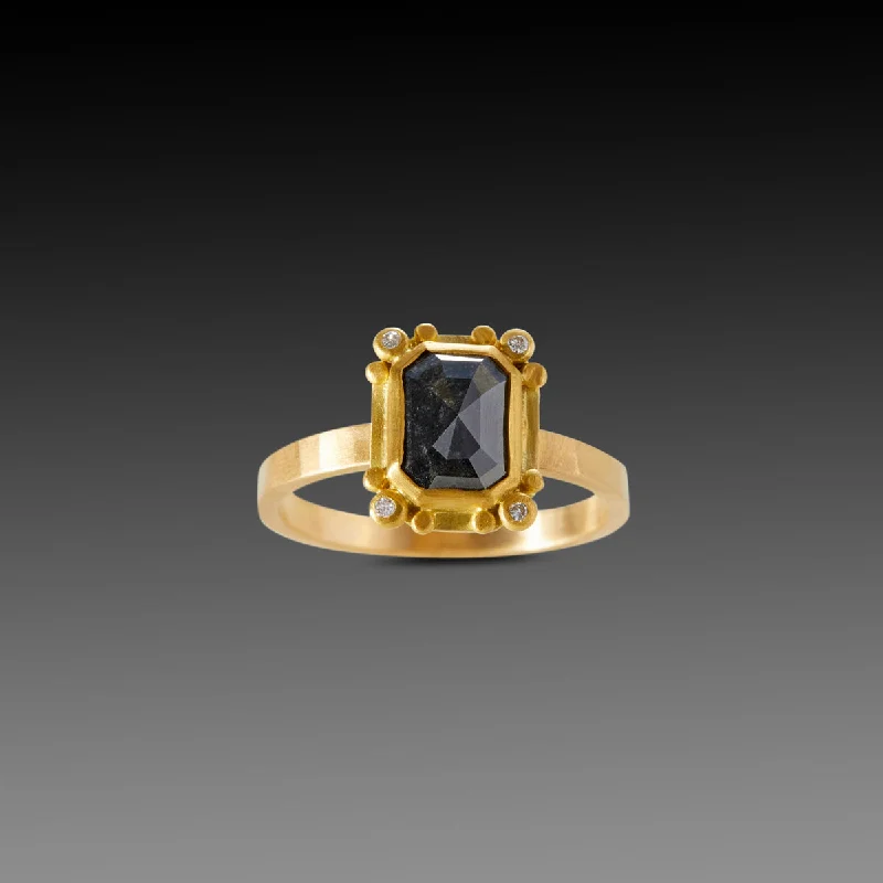 women anniversary diamond rings -Black Diamond Frame Ring