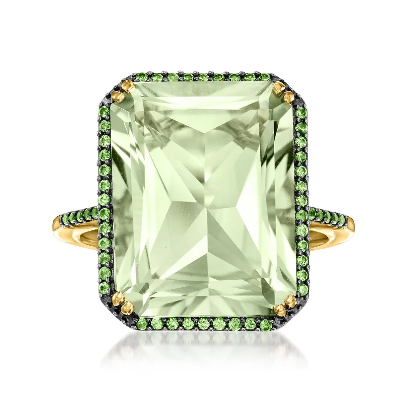 women men’s solitaire engagement rings -Ross-Simons Prasiolite and . Tsavorite Ring in 14kt Yellow Gold