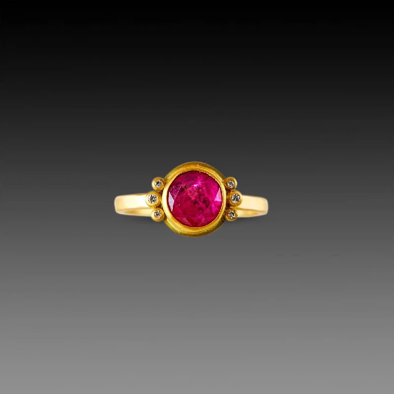 women sapphire rings for women -Rose Cut Ruby Ring with Diamond Trios