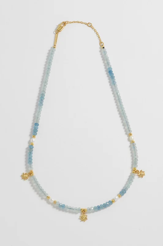 women oversized necklaces -Pearl Gemstone Sun Necklace