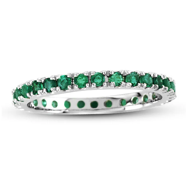 women modern solitaire engagement rings -0.66ct tw Emerald Eternity Ring in 14k Gold