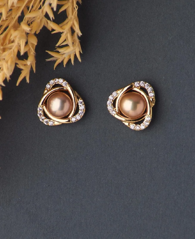 women geometric gold earrings -Tricon Flory Stud Pearl Earring