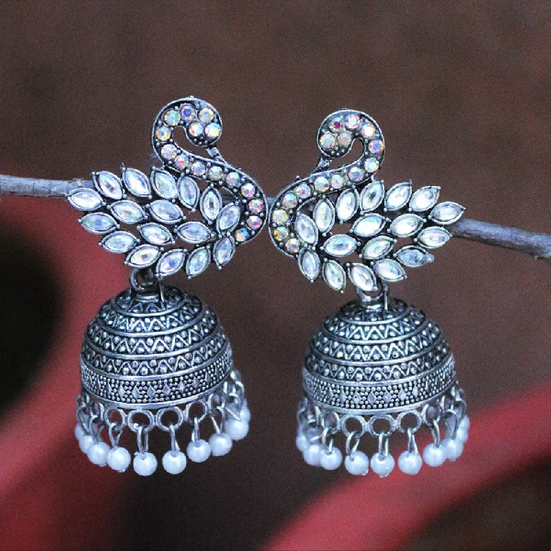 women chic earrings -H K Fashion Oxidised Plated Crystal  Stone And Pearls Jhumki Earrings