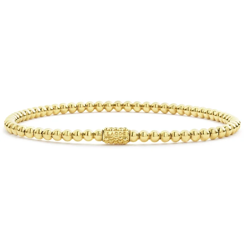 women engraved bangle sets -Caviar Gold 18K Gold Bead Bracelet | 3mm