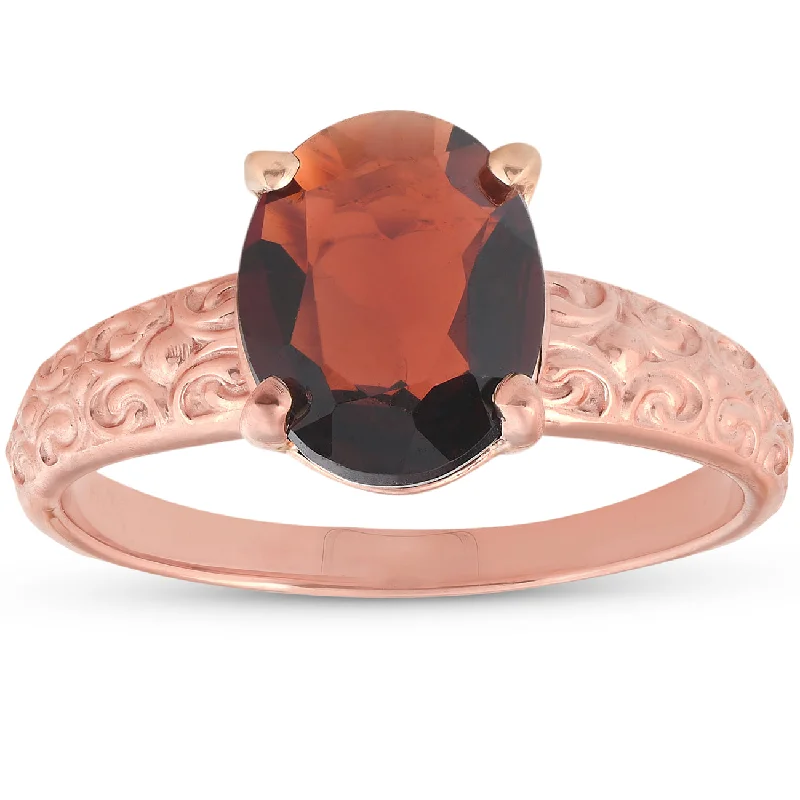 women luxury engagement ring sets -2ct Oval Garnet Vintage Engagement Ring 10K Rose Gold