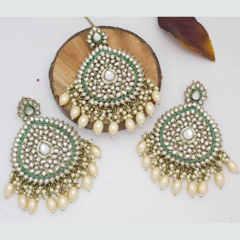 women gold stud earrings -Shree Chamunda Jewellers Gold Plated Kundan Stone Dangler Earrings With Maangtikka