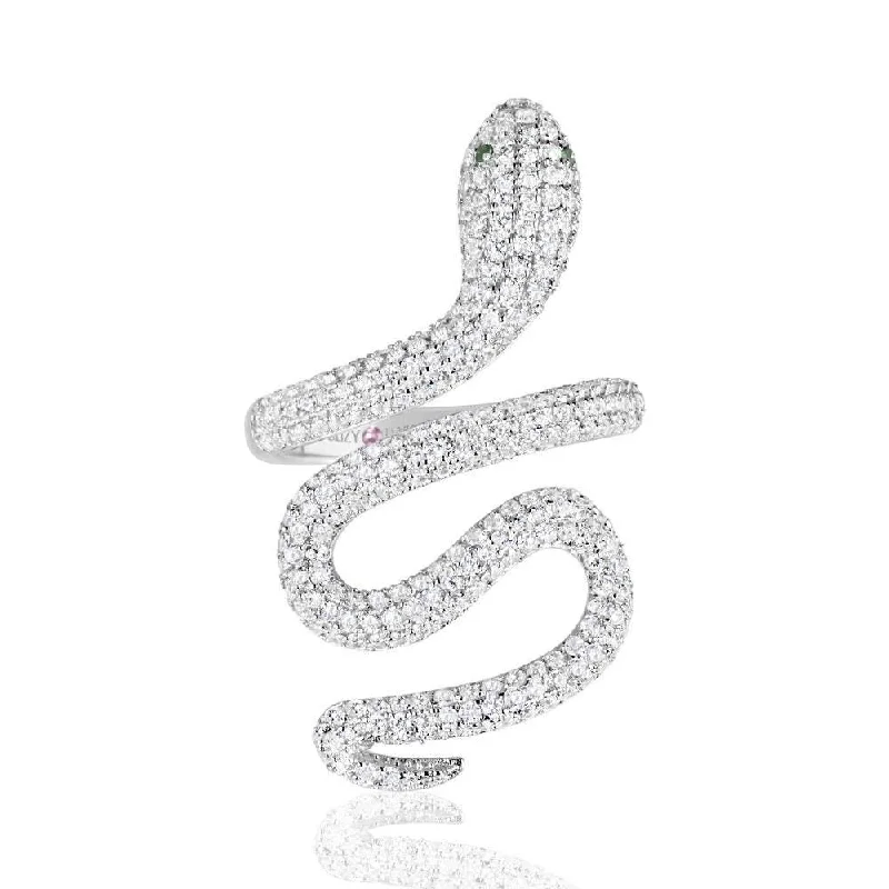 women diamond-accent engagement rings -Suzy Levian Sterling Silver Cubic Zirconia Wild Snake Ring