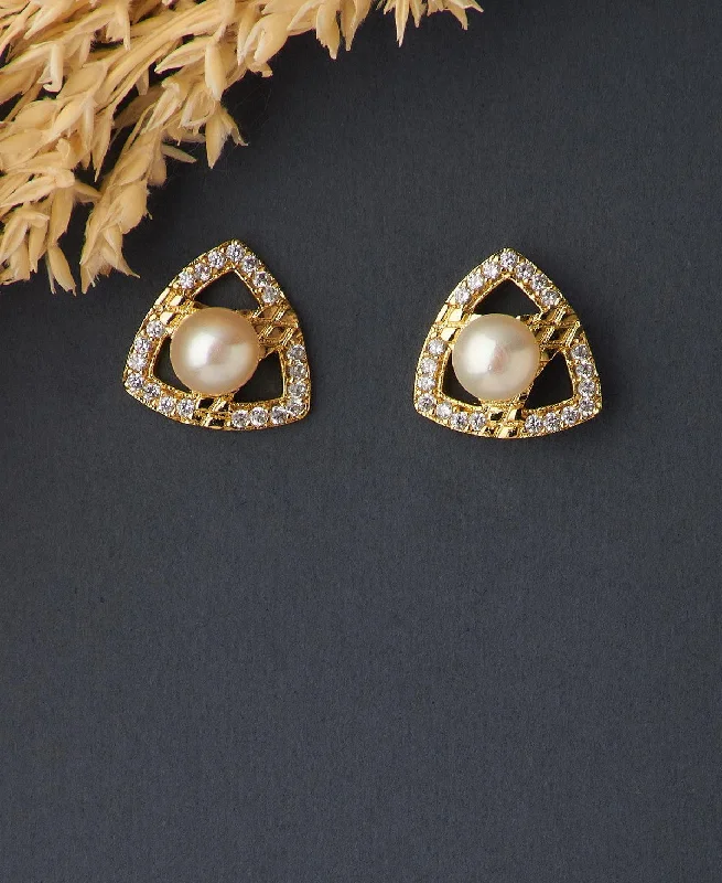 women sparkly drop earrings -Tricon Real Pearl Stud Earring