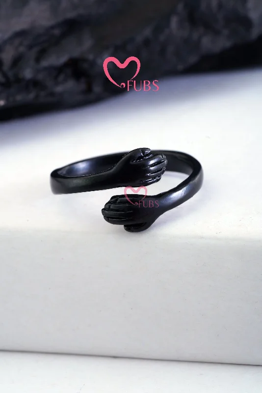 women bold statement rings -Dark Embrace Hug Ring