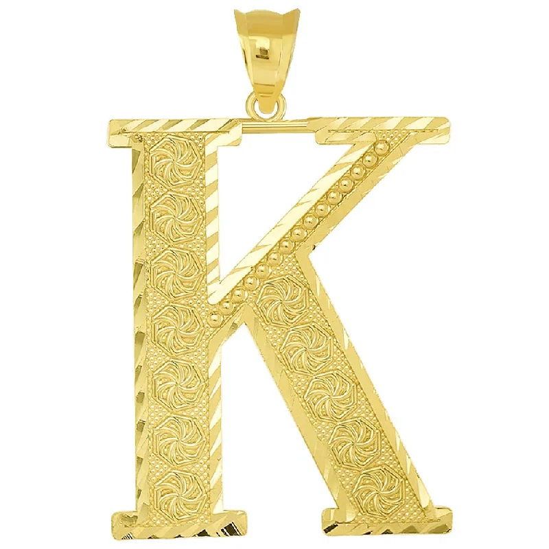 women sapphire necklaces -14k Yellow Gold Textured Uppercase Initial K Letter Pendant with Eternity Symbols 1 inch