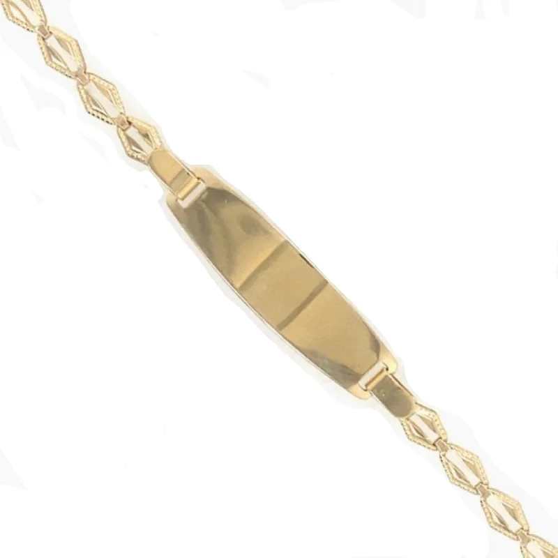 women beaded bracelets -Open Pointed Link Design ID Bracelet - 14kt Yellow Gold