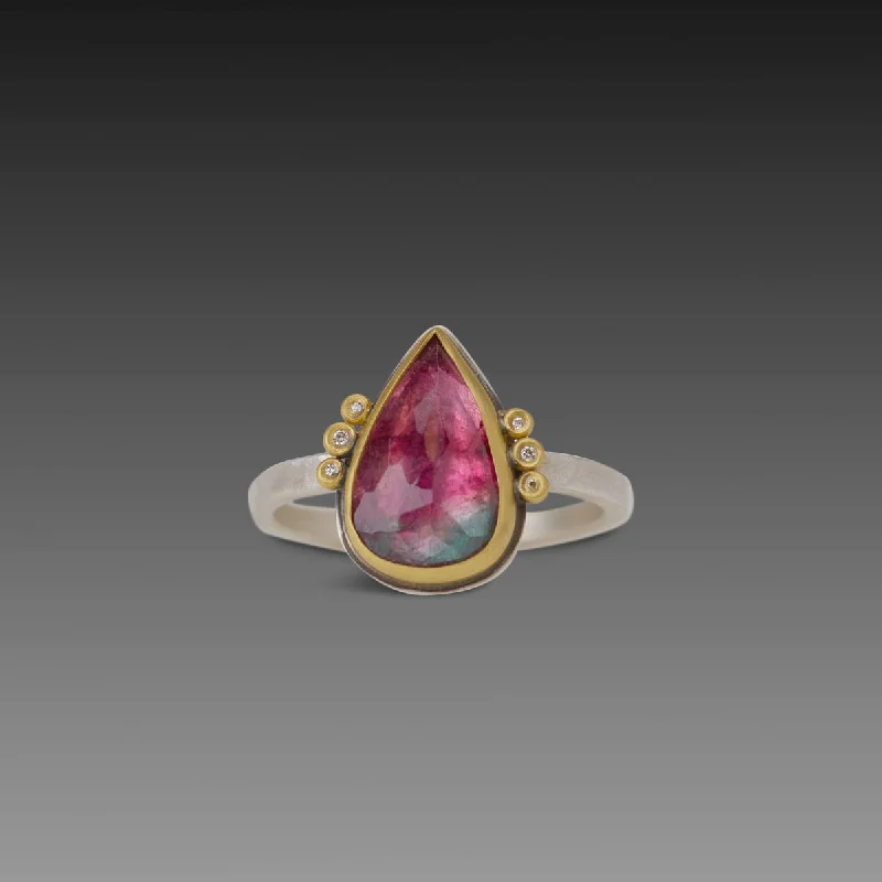 women minimalist rings -Watermelon Tourmaline Teardrop Ring