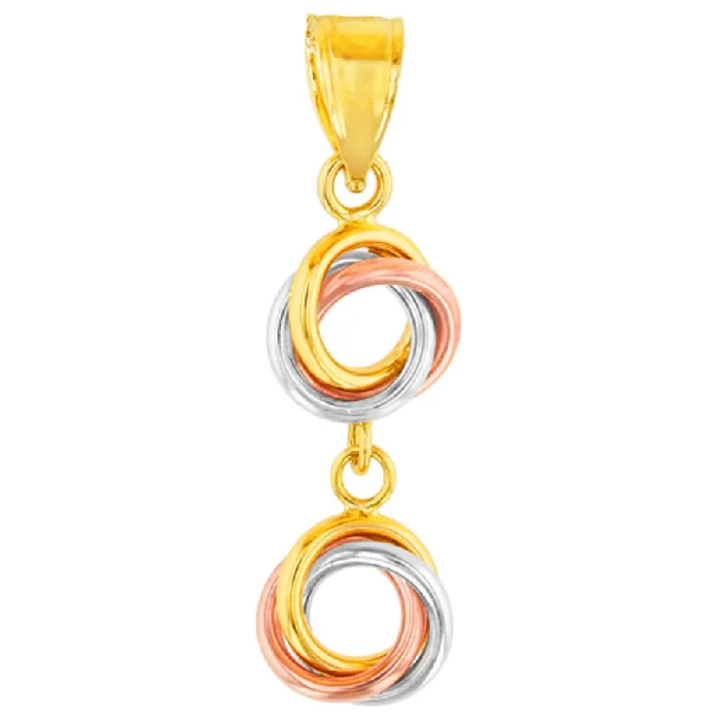 women choker necklaces -Solid 14K Tri-Color Gold Double Love Knot Charm Dangling Pendant