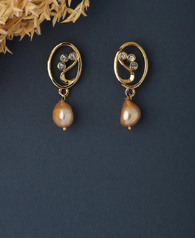 women crystal earrings -Pretty Stone Studded Pearl Hang Earring