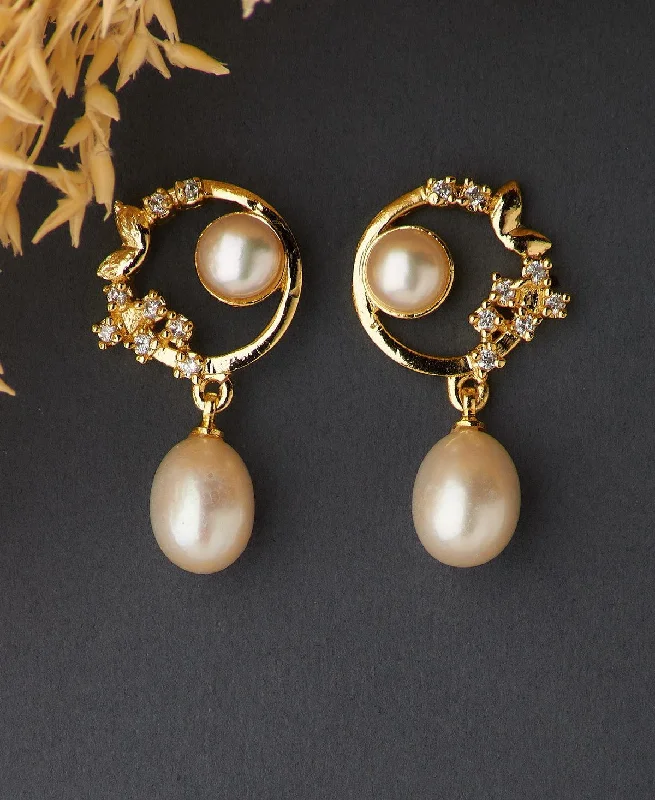 women gemstone stud earrings -Trendy Drop Pearl Earring