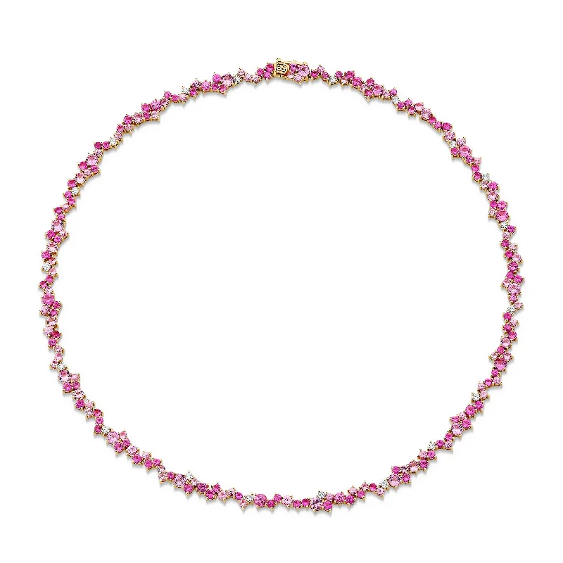 women casual necklaces -Gold & Diamond Pink Sapphire Cocktail Eternity Necklace