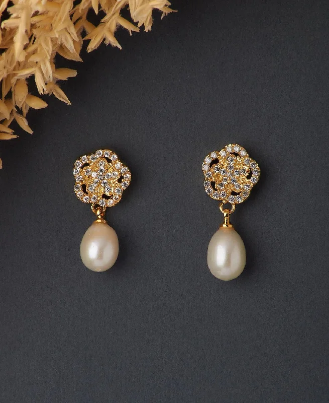 women silver drop earrings -Trendy Pearl Hanging Earring