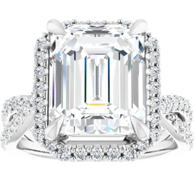 women princess cut engagement rings -5 3/4Ct Emerald Cut Moissanite & Diamond Engagement Ring White Yellow Rose Gold