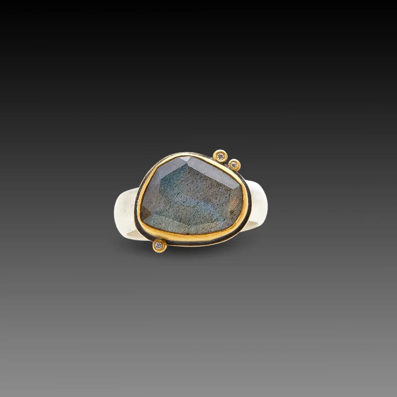 women art deco engagement rings -Labradorite Ring with Diamond Dots