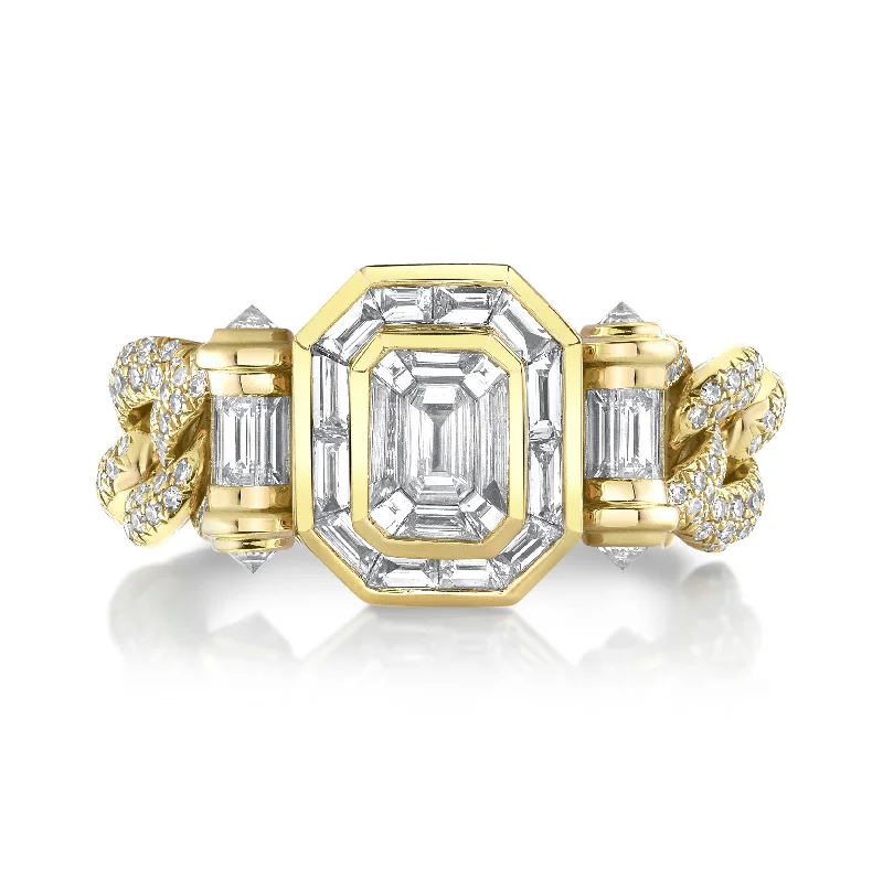 women men’s rings -PARTIAL DIAMOND HALO MEDIUM LINK RING