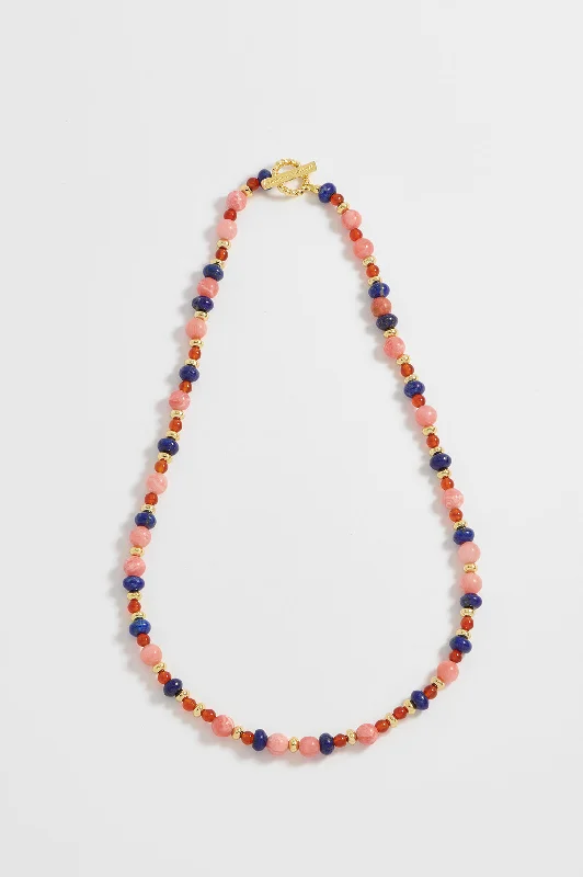 women geometric necklaces -Mixed Gemstone T-Bar Necklace