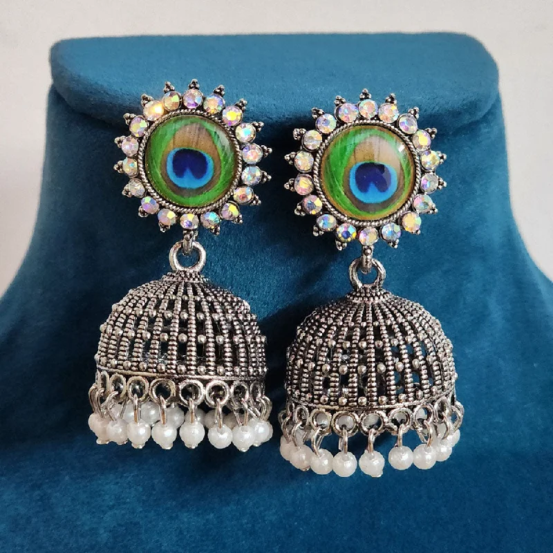 women drop stud earrings -H K Fashion Oxidised Plated Austrian Stone And Pearls Jhumki Earrings