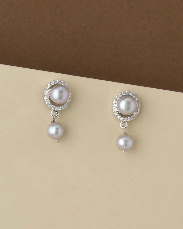 women simple earrings -Trendy Pearl Hang Earring