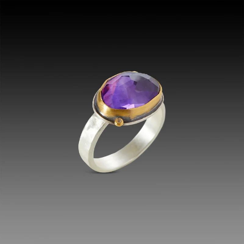 women bold statement rings -Sparkly Amethyst Ring with Diamonds