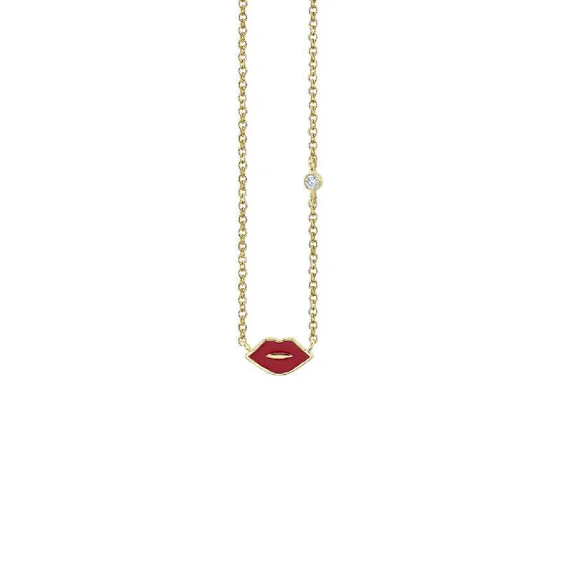 women anniversary necklaces -Gold & Enamel Mini Lips Necklace