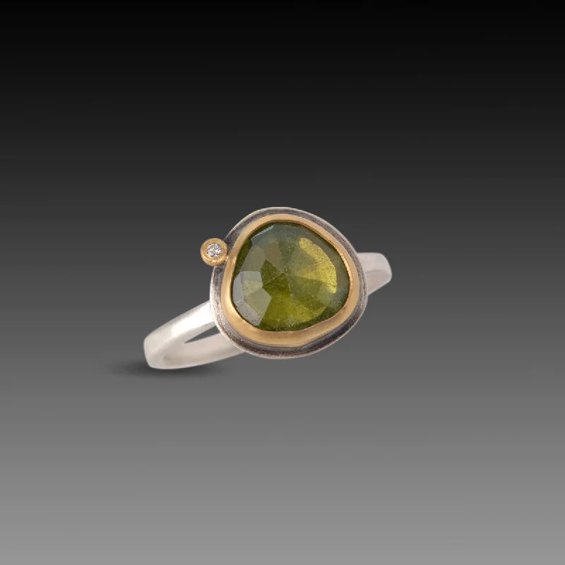 women personalized rings -Vesuvianite Ring with Diamond Dot