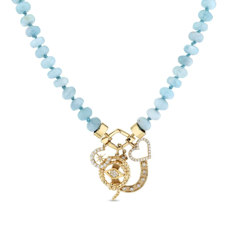 women statement gold necklaces -Gold & Diamond Lucky Aquamarine Necklace