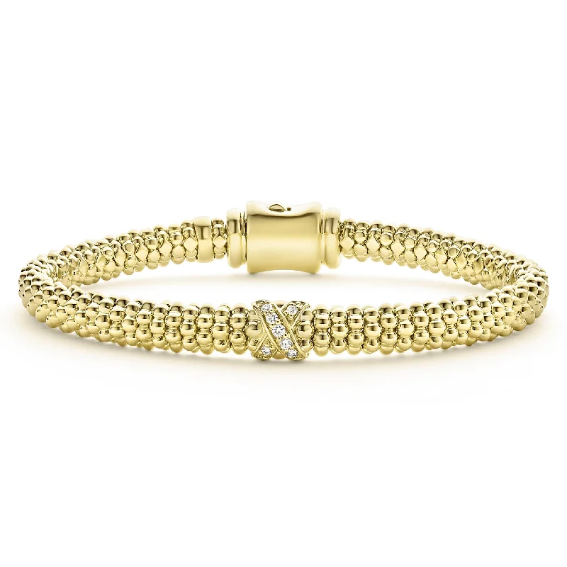 women pearl bracelets -Embrace 18K Gold X Diamond Caviar Bracelet | 6mm