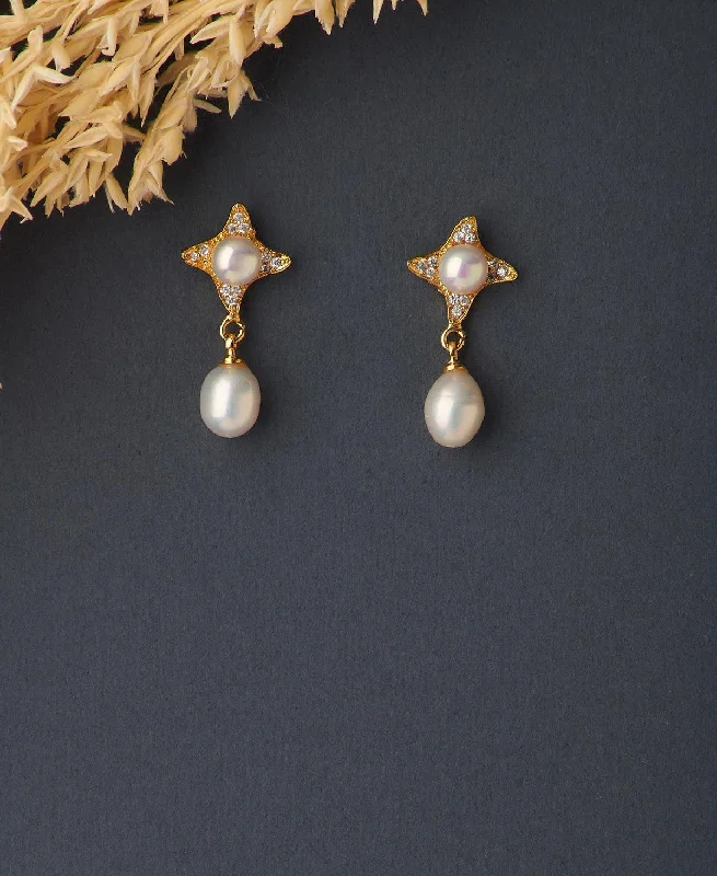 women geometric earrings -Trendy Real Pearl Hanging Earring