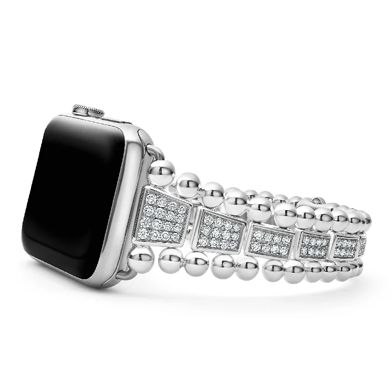 women stack bracelets -Smart Caviar Sterling Silver Full Diamond Watch Bracelet-42-49mm