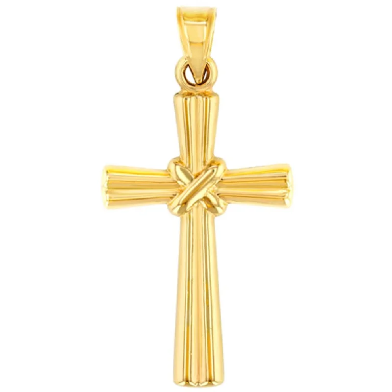 women sapphire necklaces -14k Yellow Gold Polished Ribbed Knot Religious Cross Pendant