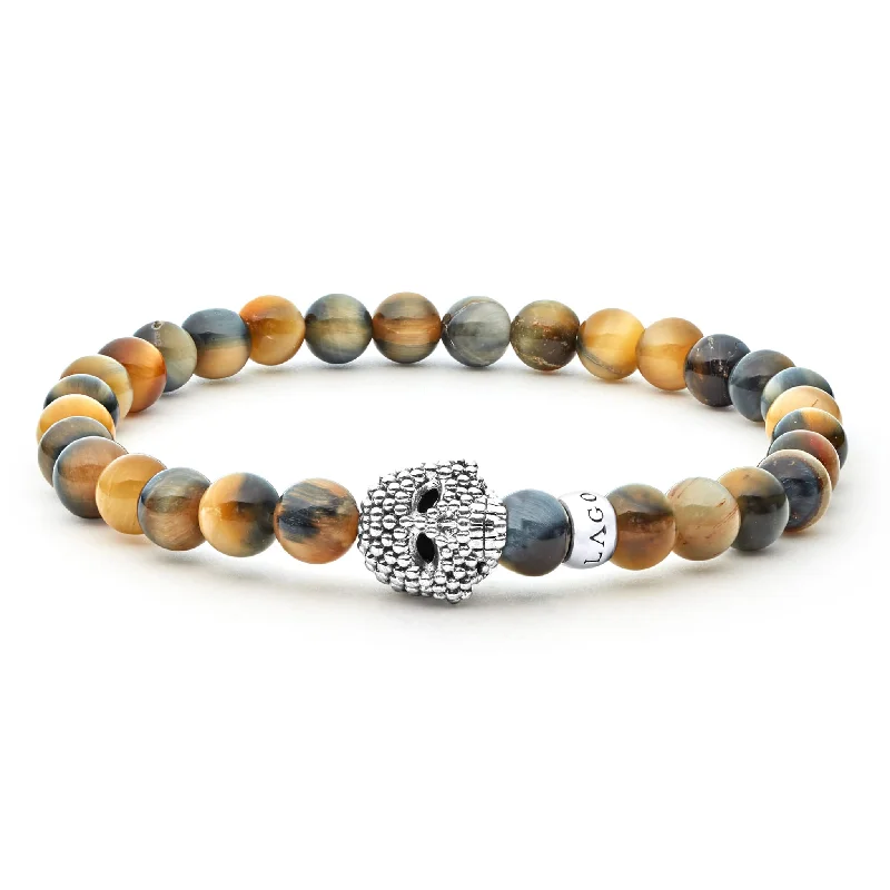 women oval bracelets -Anthem Tiger Eye Skull Bracelet