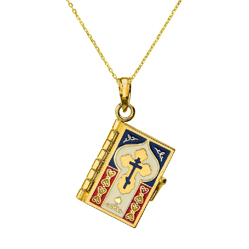 women star pendant necklaces -Jewelry America 14k Yellow Gold Russian Orthodox Bible Book Charm Holy Bible with Prayer Pendant Necklace