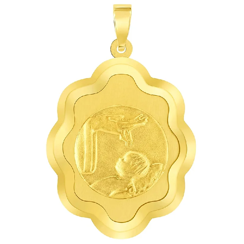 women eco-friendly necklaces -14k Yellow Gold Religious Baptism Christening On Elegant Medal Pendant (1")