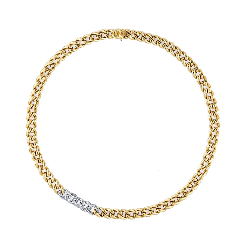 women statement gold necklaces -Gold & Diamond Small Link Necklace