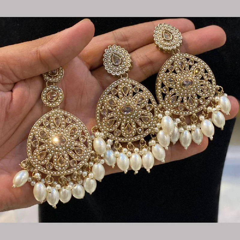 women jade earrings -Shree Chamunda Jewellers Gold Plated Pearl And Austrian Stone Earrings With Mangtikka