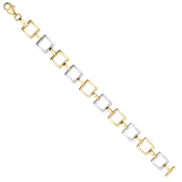 women silver bangles -Square Link Design Bracelet - 14kt Two-Tone Gold