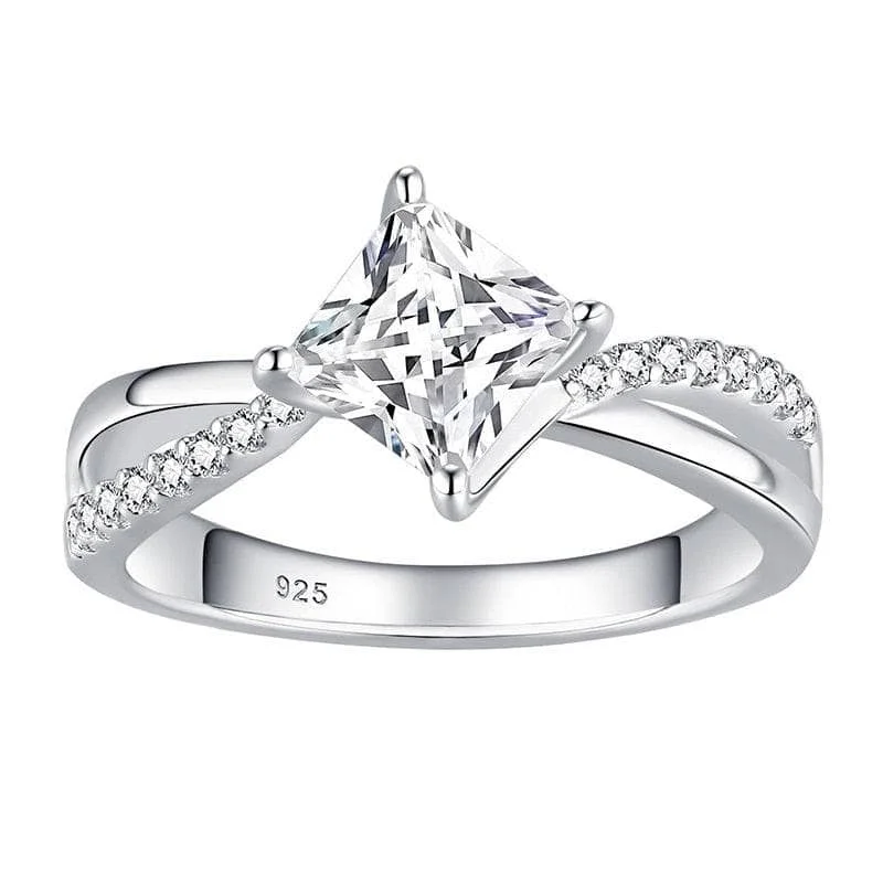 women luxury diamond engagement rings -Princess Cut Diamond Twist Engagement Ring