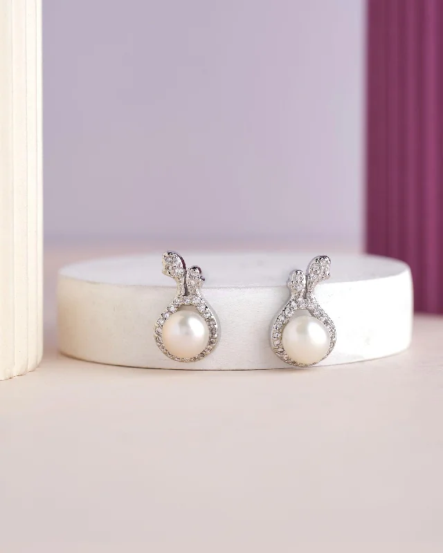 women drop stud earrings -Pretty Stud Pearl Earring