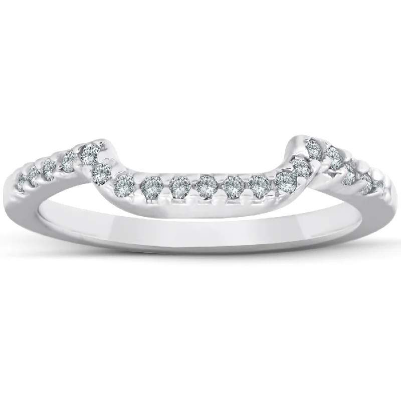 women heart-shaped engagement rings -1/6ct Curved Notched Diamond Wedding Ring 14K White Gold