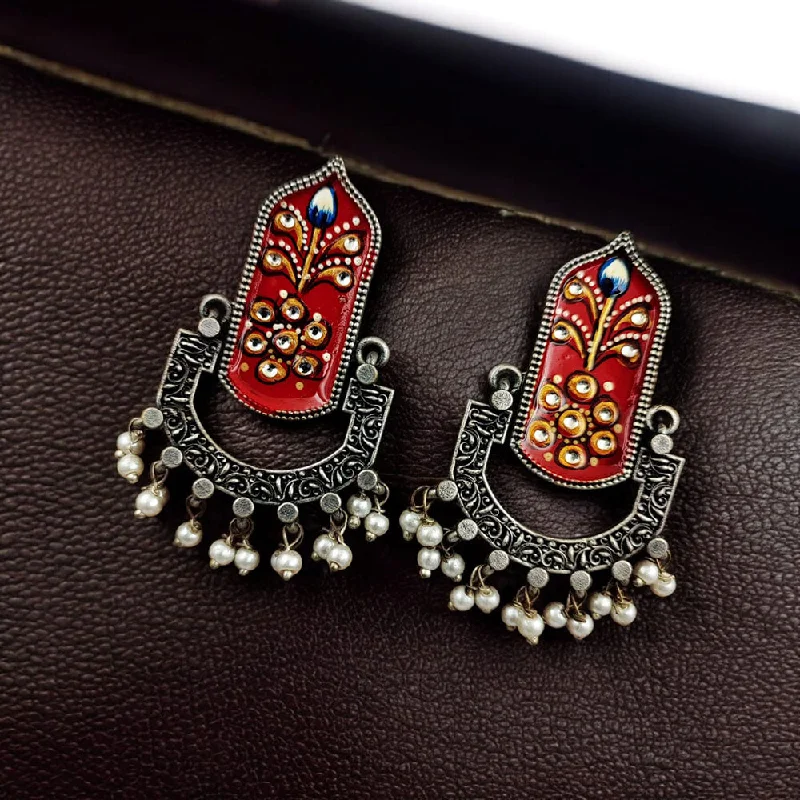 women eco-friendly earrings -Maharani Jewels Oxidised Plated Pearls Dangler Earrings