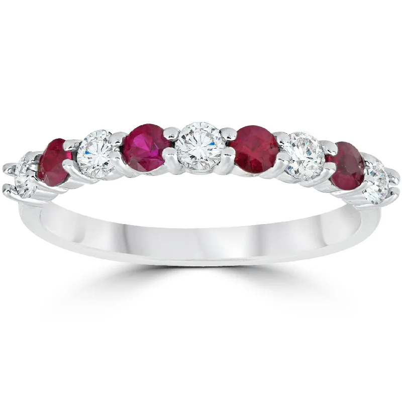 women art deco engagement rings -1/2CT Ruby & Diamond Wedding Ring 10K White Gold