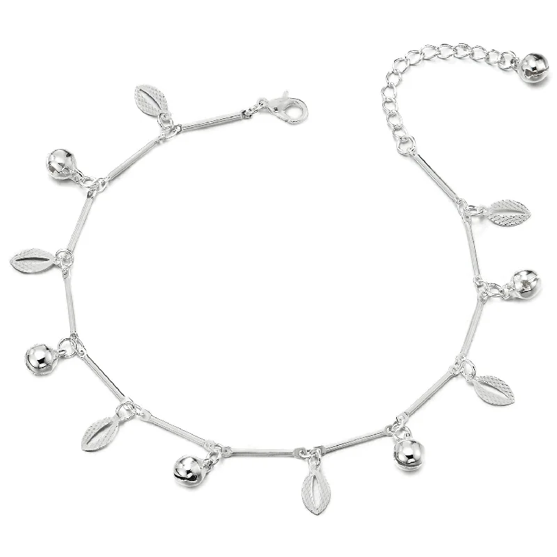 women infinity bracelets -Stick Link Anklet Bracelet with Dangling Charm of Ovals and Jingle Bells, Adjustable